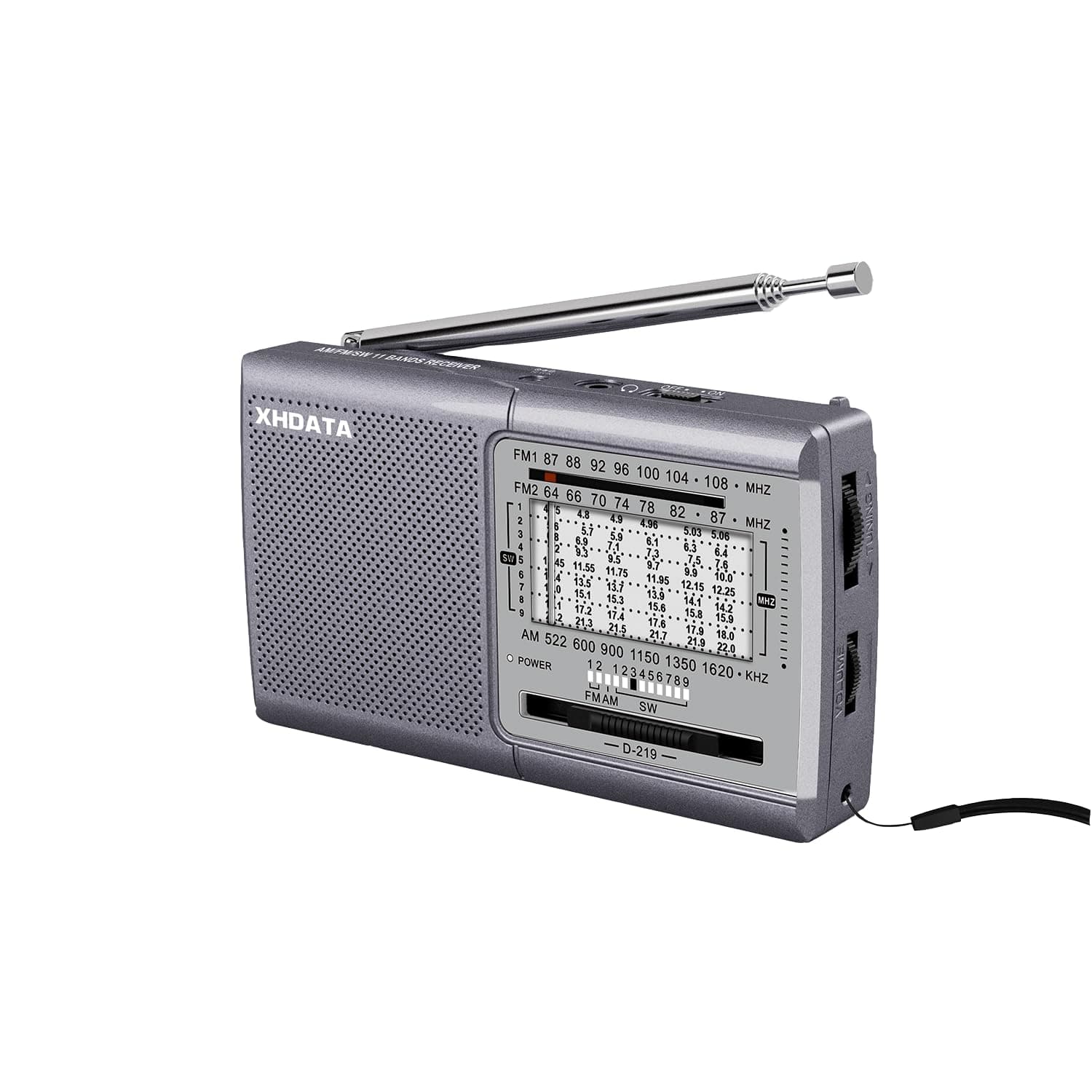 XHDATA D219 UKW/FM/AM Radio Batteriebetrieben Weltempfänger MiniRadio,KurzwelleRadio Retro für Haushalt Outdoor Camping Wandern TragbaresRadio Grau Gris