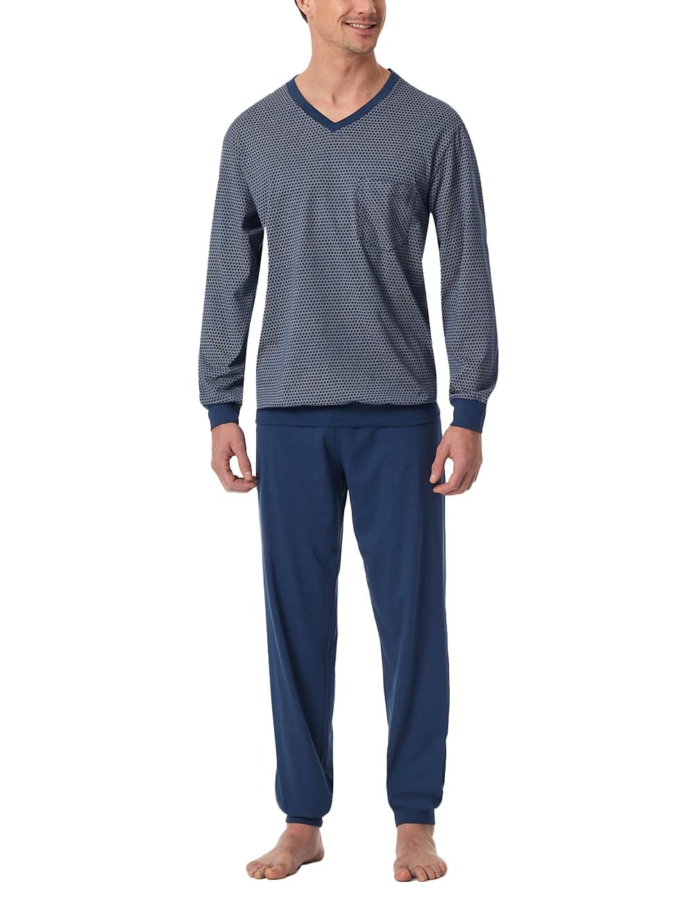 Schiesser Herren Schlafanzug Lang mit Bündchen-Nightwear Set Pyjamaset