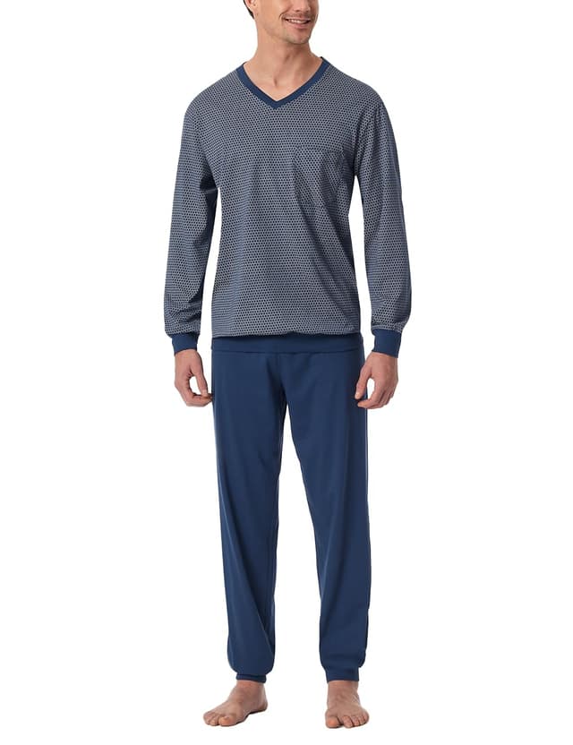 Schiesser Herren Schlafanzug Lang mit Bündchen-Nightwear Set Pyjamaset