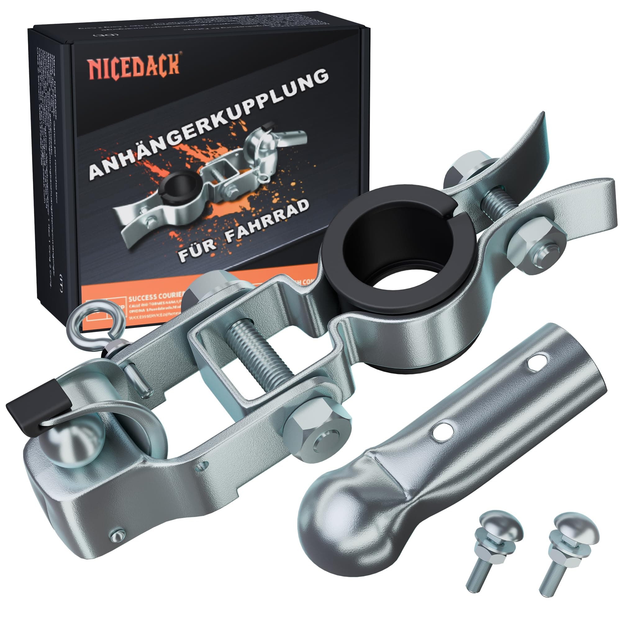 NICEDACK Anhängerkupplung für Fahrrad, Kupplung Lastenanhänger, Verzinkter Stahl Fahrradanhänger Kupplung Kompatibel mit Allen gängigen Fahrradsattelstützen, Fahrrad Anhängerkupplungs