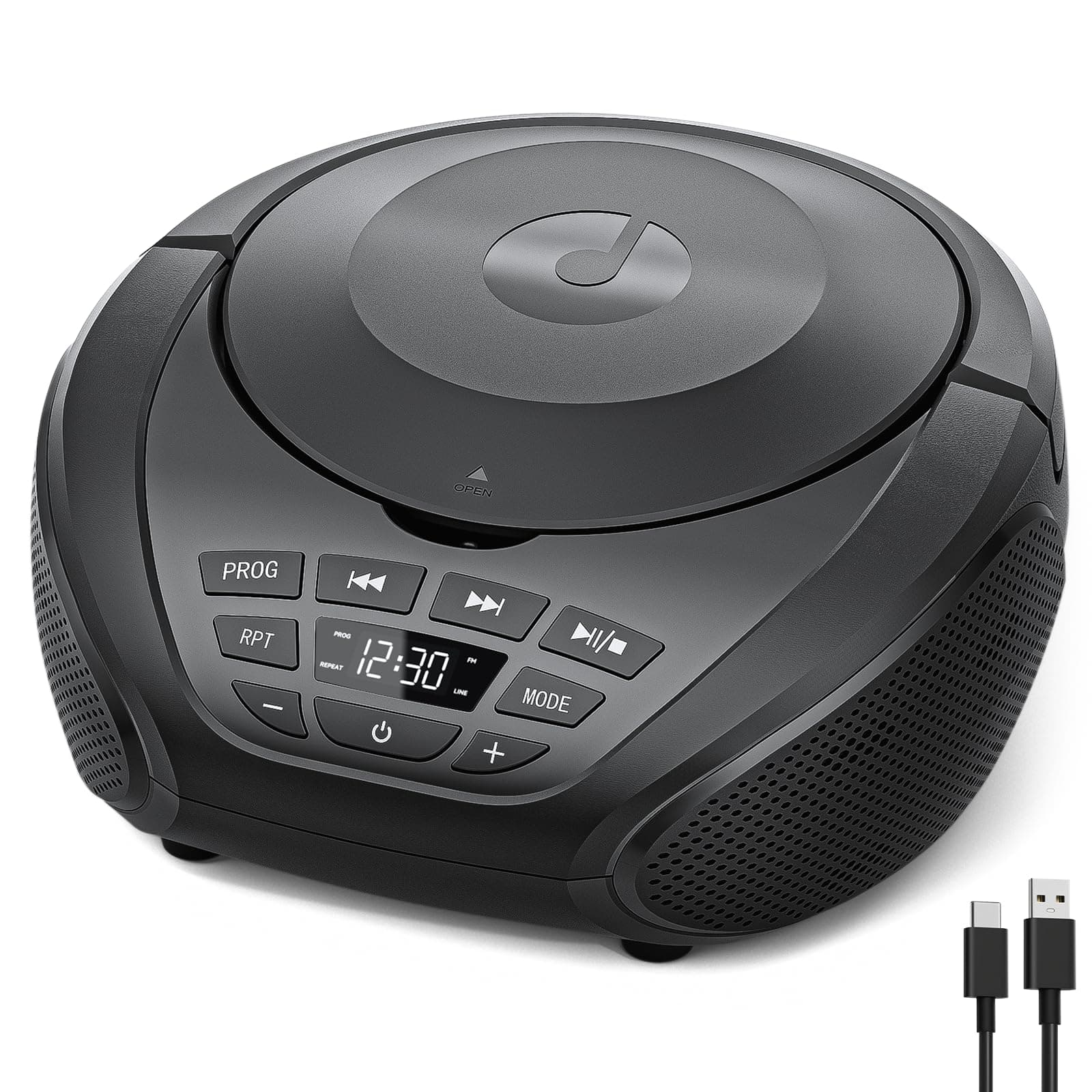 Gueray CD Player Tragbar Boombox Radio mit CD-Player CD Spieler mit Lautsprecher Display Unterstützung UKW-Radio Memory-Funktion PROG-Wiedergabe AUX-Wiedergabe Schwarz Schwarz B-03