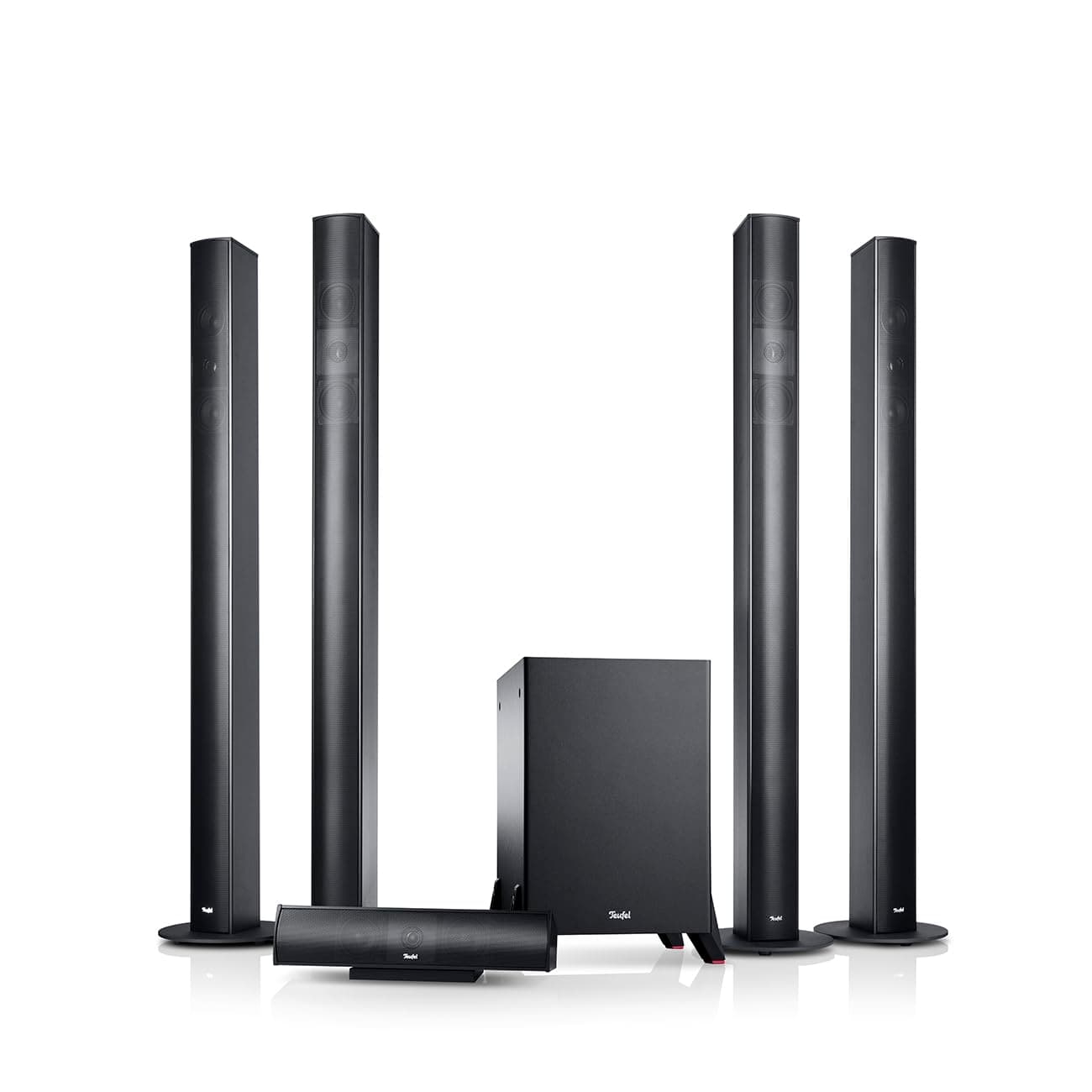 Teufel Columa 300 Mk2 L Heimkino 5.1 Set - Home Cinema Soundanlage mit Subwoofer & Aluminium Säulen Speakers, Surround Sound, HiFi Speaker System - Schwarz