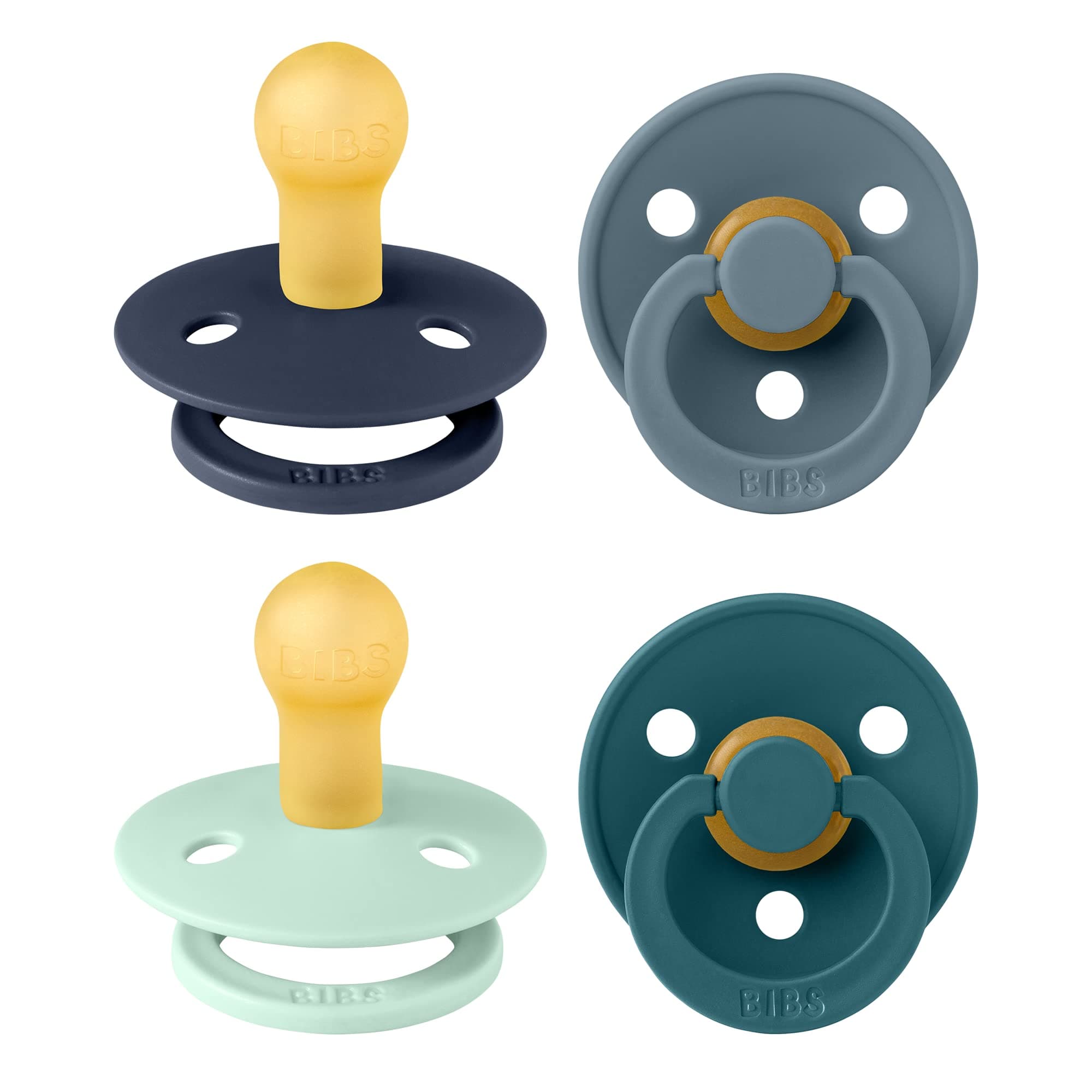 BIBS Colour Schnuller 4er-Pack, BPA-frei, Kirschform Nippel. Naturkautschuk/Latex, Hergestellt in Dänemark. 0-6 Monate (4er Pack), Baby Boy Colours Baby Boy Colours Größe 1 (4er Pack)