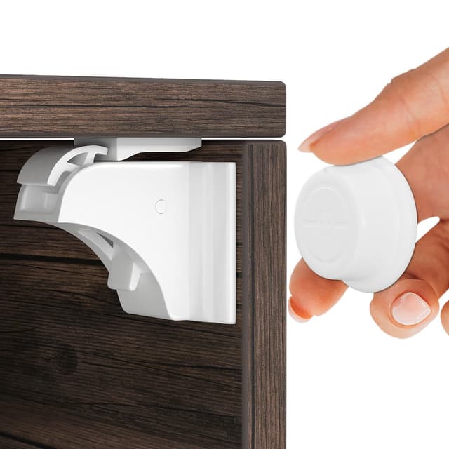 Hoffenbach Magnetische Kindersicherung 12 Schlösser + 3 Schlüssel – Schranksicherung & Schubladensicherung ohne Bohren – Unsichtbarer Magnetverschluss – Weiß