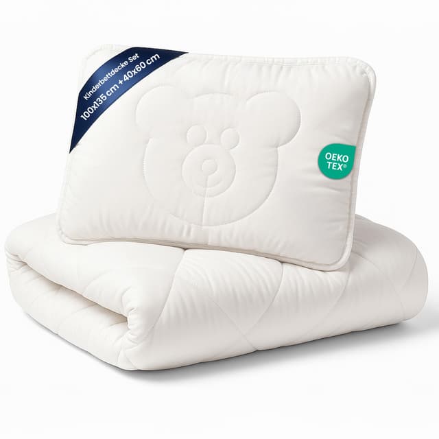 Baby Bettdecke und Kissen Kinderdecke 100x135 cm und Babykissen 40x60 cm - Kinderbettdecke Kinder Bettdecken Set und Decke für Kleinkind Babybett Mikrofaser Weiß Oeko-Tex-Zertifikat Bärchenmotiv 100x135 cm + 40x60 cm