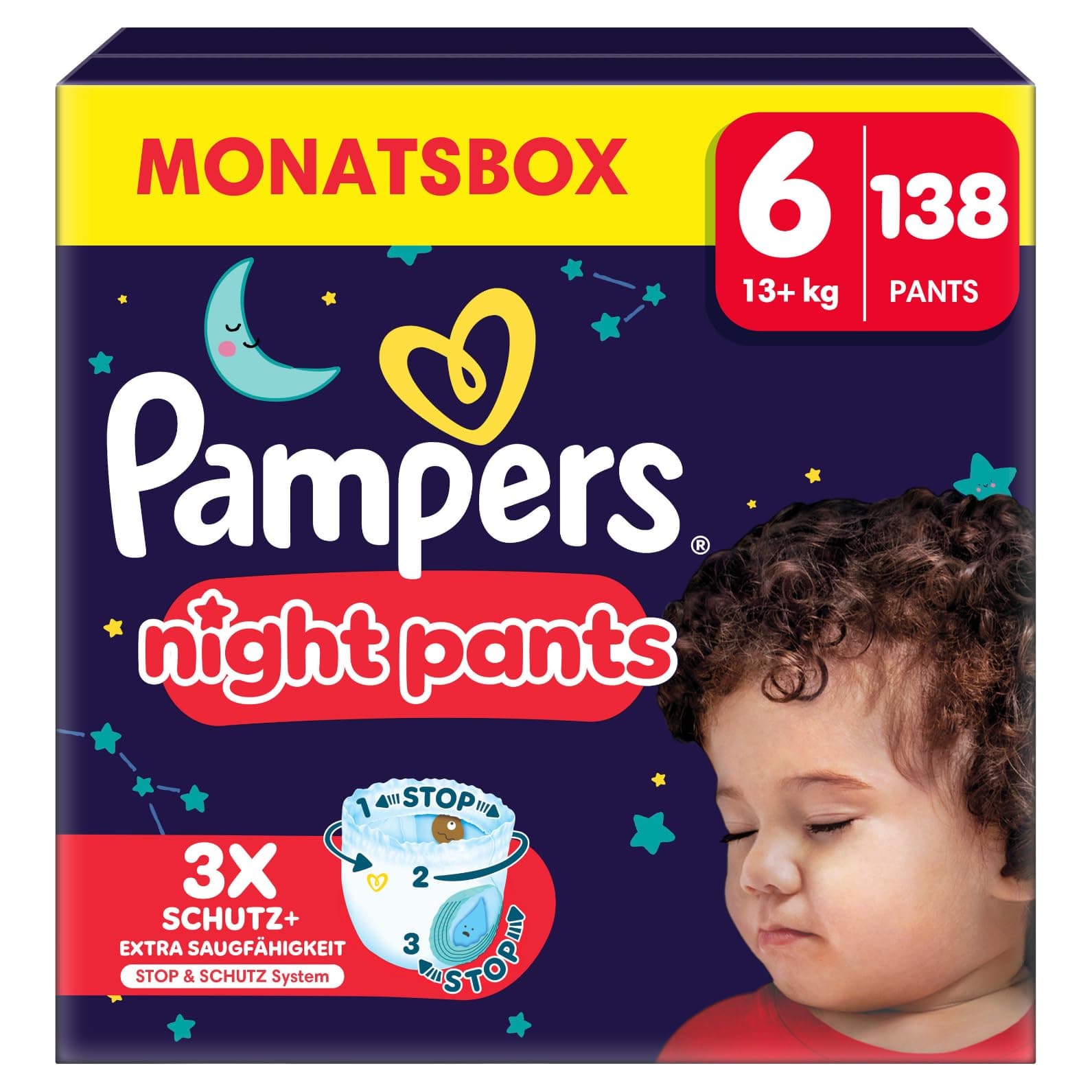 Pampers Night Pants Größe 6, 138 Windeln, 13kg+, Pampers Night Pants Bieten Zusätzlichen Schutz Für Die Ganze Nacht Größe 6 (138 Stück)