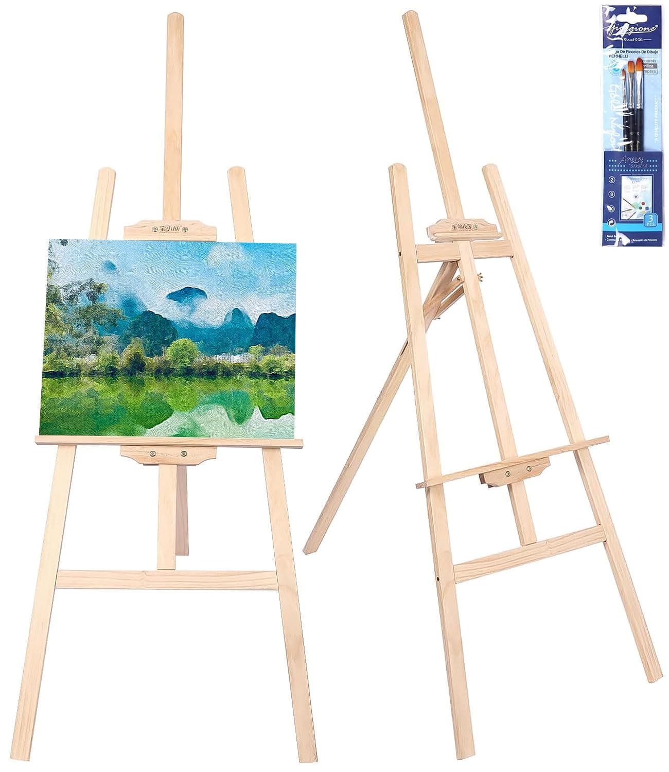 Zawaer Staffelei 150CM Aus Vollholz - Groß Klappbar Und Höhenverstellbar - Bild Ständer für Kunst, Hochzeiten, Leinwand - Geeignet für Kinder Und Erwachsene 1.94 Kilogramm
