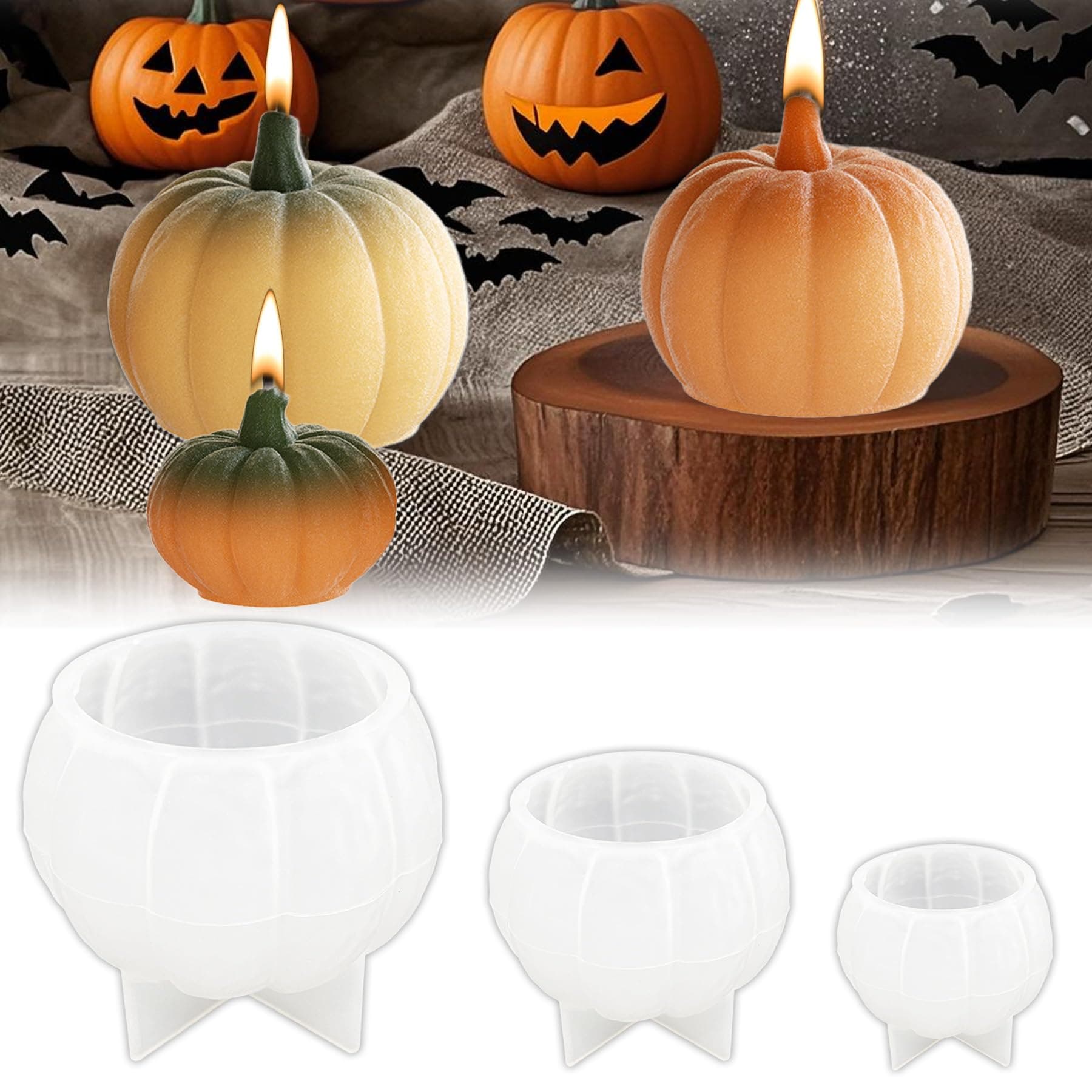 TZEKING 3 Stück Kürbis Silikonformen Kerzen,Silikonformen Gießformen Kürbis,3D Halloween Kerzen Formen Silikon,für Duftkerze,Handgefertigte Seife,Handwerk,für Herbstdeko Erntedankfest Halloween 3 Stück-Kürbis Angebot bei HelloDeals