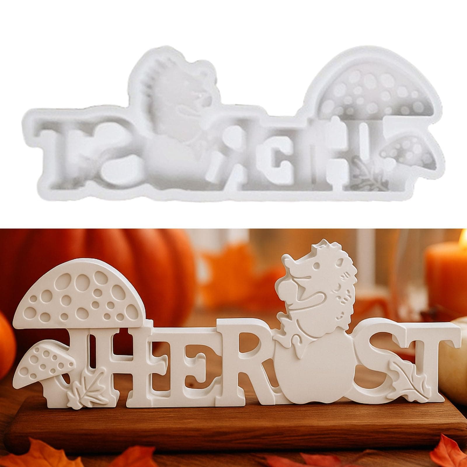 Silikonformen Gießformen Herbst, Silikonform Herbst Kürbis Igel Gipsform zum Gießen Gießformen Silikon HERBST Buchstaben Gießform Kürbis Igel Kerzenformen für DIY Gips Kerzen (B)
