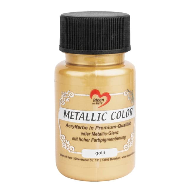 Ideen mit Herz Metallic Color | Hochwertige Acrylfarbe in Premium-Qualität mit Edlem Metallic-Glanz und Hoher Farbpigmentierung | 50 ml (Gold)