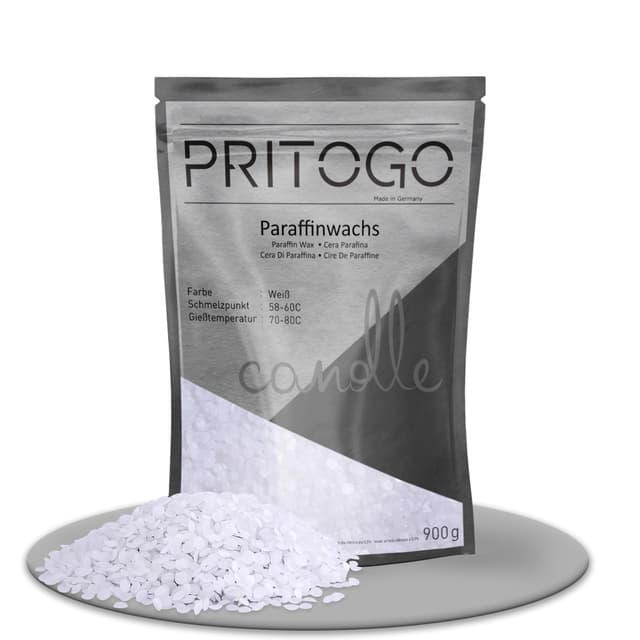 Pritogo Paraffinwachs Kerzenwachs für Kerzen zum Gießen (900g) weiß - Made in Germany - Wachs-Granulat Pastillen Vollraffiniert - Markenqualität 900 g