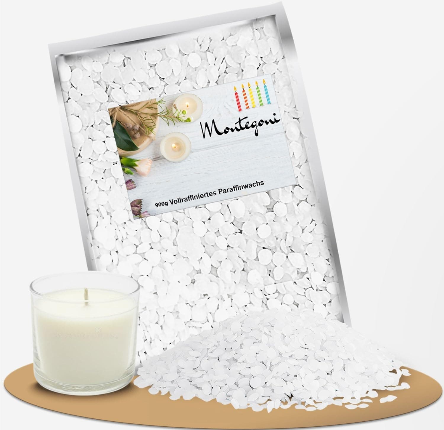 Montegoni Paraffinwachs für Kerzen - Verschiedene Größen 900g/1/2/3/4,5/9,5 kg - Kerzenwachs, Wachsgranulat pastillen, Kerzenwachs zum gießen | Beste Qualität aus Deutschland, Wachs für Kerzen 900.0 Gramm