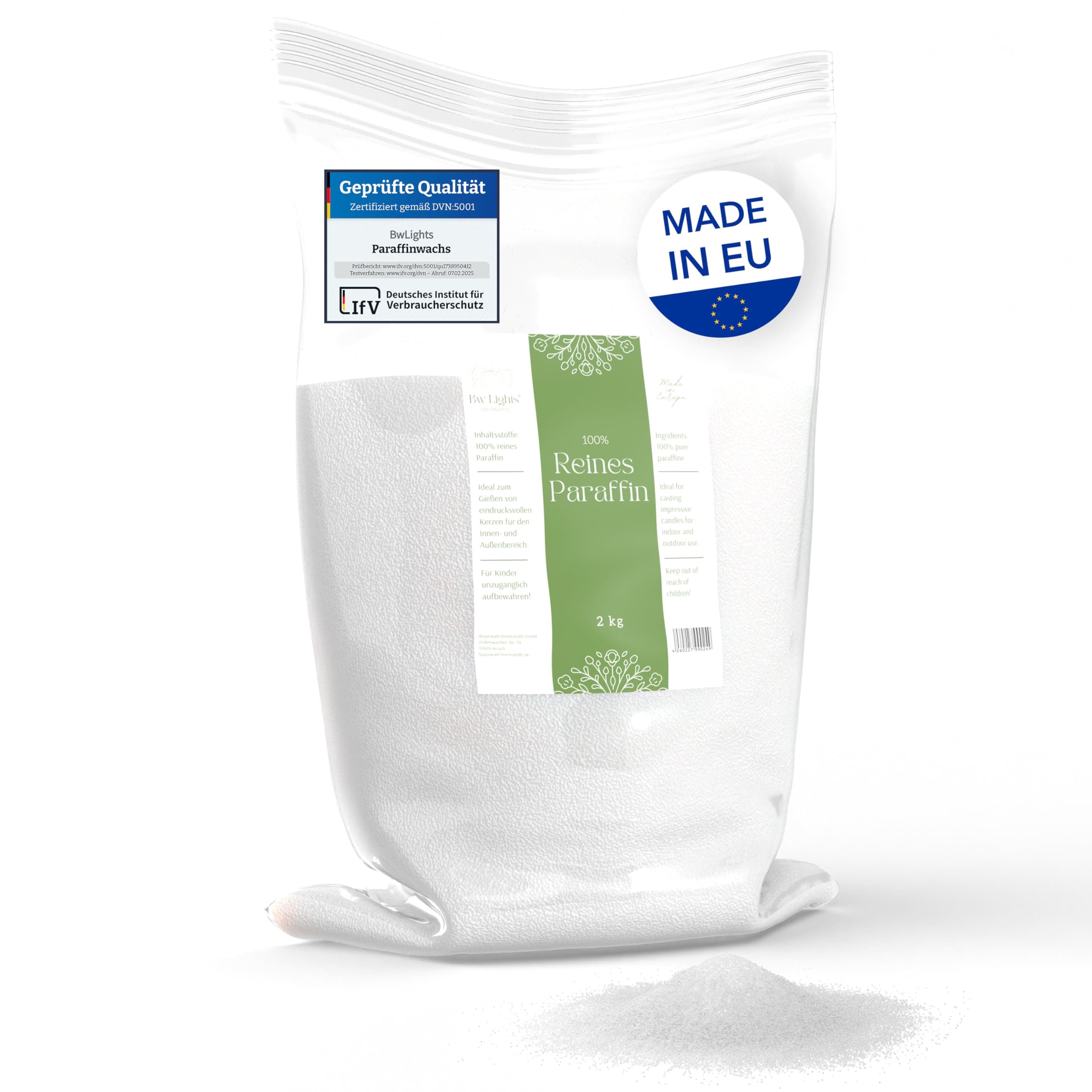 BwLights - Hochwertiges Paraffinwachs verschiedene Größen (2kg) in Weiß | Wachsgranulat zum Schmelzen & Herstellen deiner eigenen Kerze | 100% Paraffin 2 kg