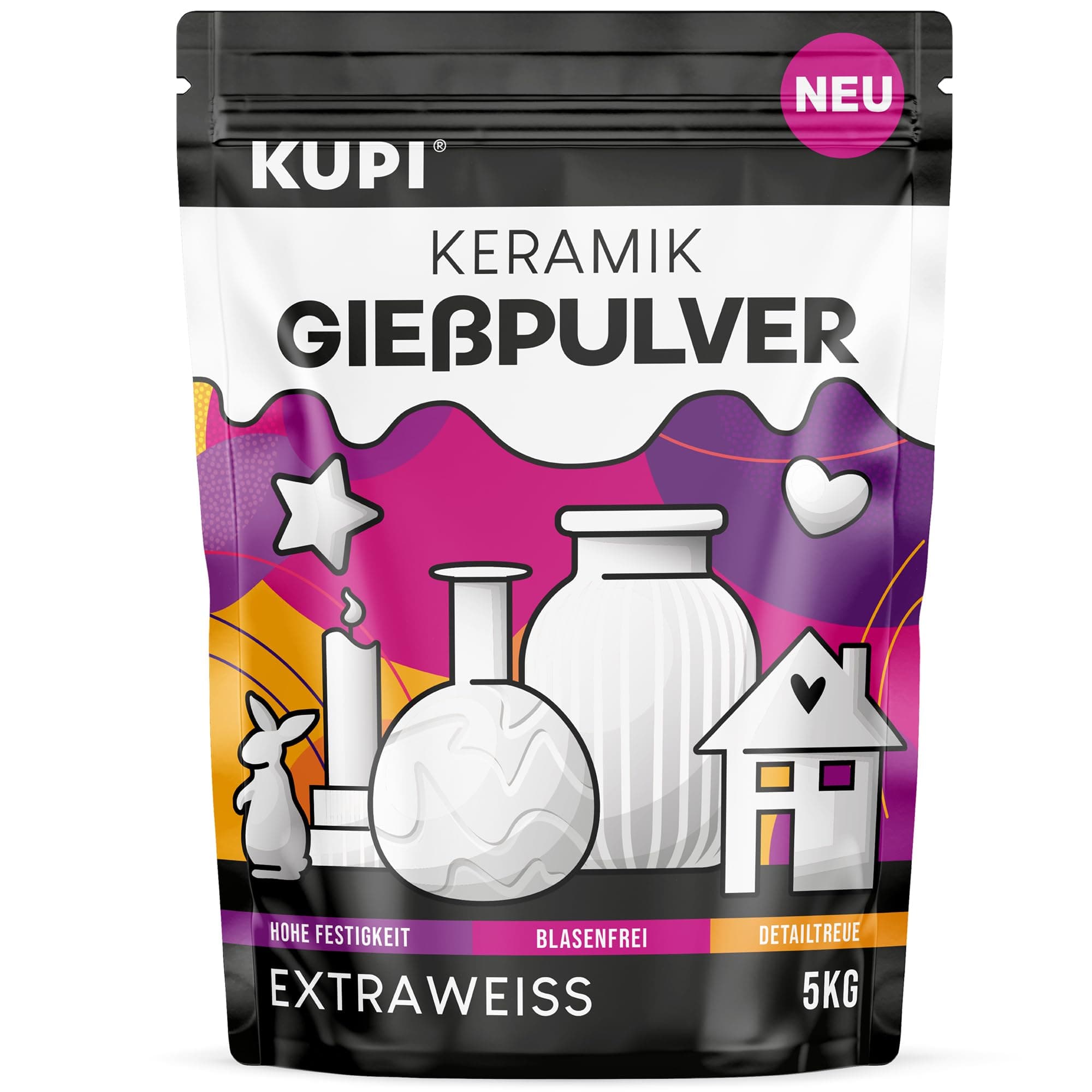 KUPI Keramik Gießpulver Weiß 5kg | Gips zum Gießen Lufthärtend & Geruchlos | Gießmasse für Silikonformen | Reliefgießpulver Weiß Keramikpulver Gipspulver Angebot bei HelloDeals