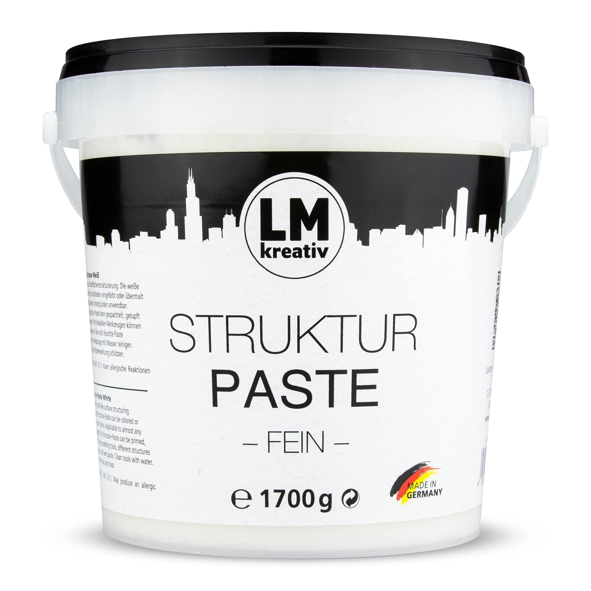 LM Strukturpaste fein 1,7 kg | Texture Paste | für Acrylmalerei & Leinwand | Spachtelmasse Acryl | Impasto | Flächenspachtelmasse | Spachtel Weiß fein1,7 kg Eimer