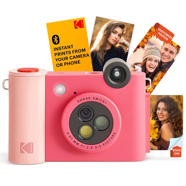 KODAK Smile+ 2-in-1 Digitale Sofortbildkamera & kabelloser Bluetooth-Fotodrucker - 10MP, Spezialeffekt-Drehobjektiv, Zink 2x3” Klebefotos, Drucken über Fun-App von Smart Devices - Fuchsie Kamera Fuchsie