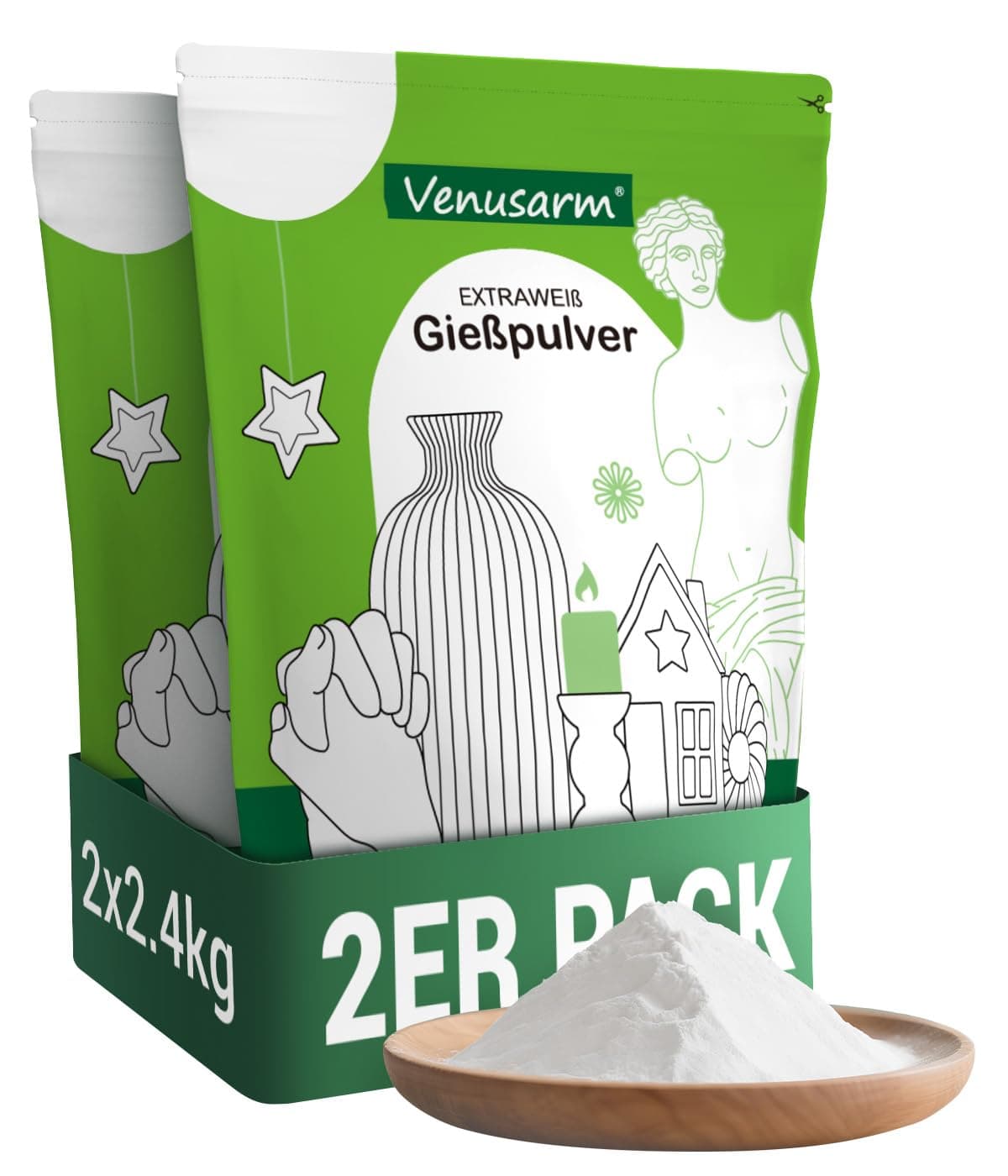 Venusarm Gießpulver 4,8kg, Gießpulver Weiß wie Neuschnee, Gips zum Gießen wie Spiegel Glatter, Beruhigende Härte Gießmasse für Detailgetreue Reliefs Gipsformen Kunst- und Bastelprojekte 4.8kg