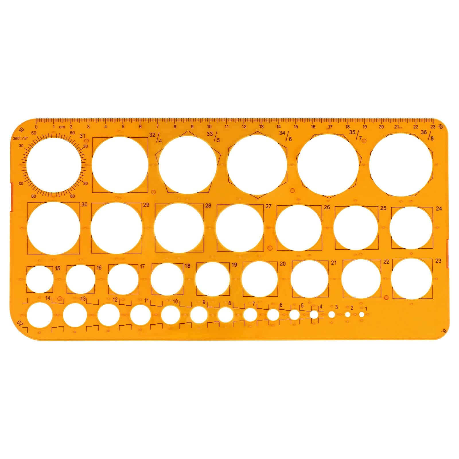 Namner Kreis Schablone Vorlage, mit 36 Kreisen, Kreis Schablonen zum Malen, Kreis Lineal für Zeichenhilfen, Quilling Schablone, Transparent Orange OR - 1 stk