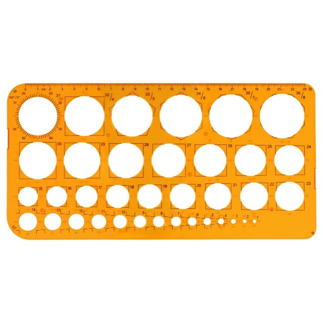 Namner Kreis Schablone Vorlage, mit 36 Kreisen, Kreis Schablonen zum Malen, Kreis Lineal für Zeichenhilfen, Quilling Schablone, Transparent Orange OR - 1 stk