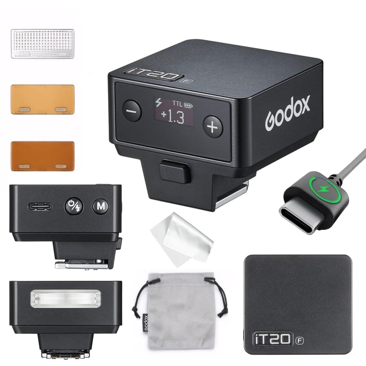 GODOX IT20 F Kamera Blitz, IT20F TTL Mini Blitzgeräte, Recycle-Zeit von 1,5 Sekunden, Kompatibel mit Fujifilm X100VI GFX100RF XS20 XS10 XT30 II XT5 XM5 GFX50S GFX50R X-T4 X-T3 X-E4 (Schwarz)