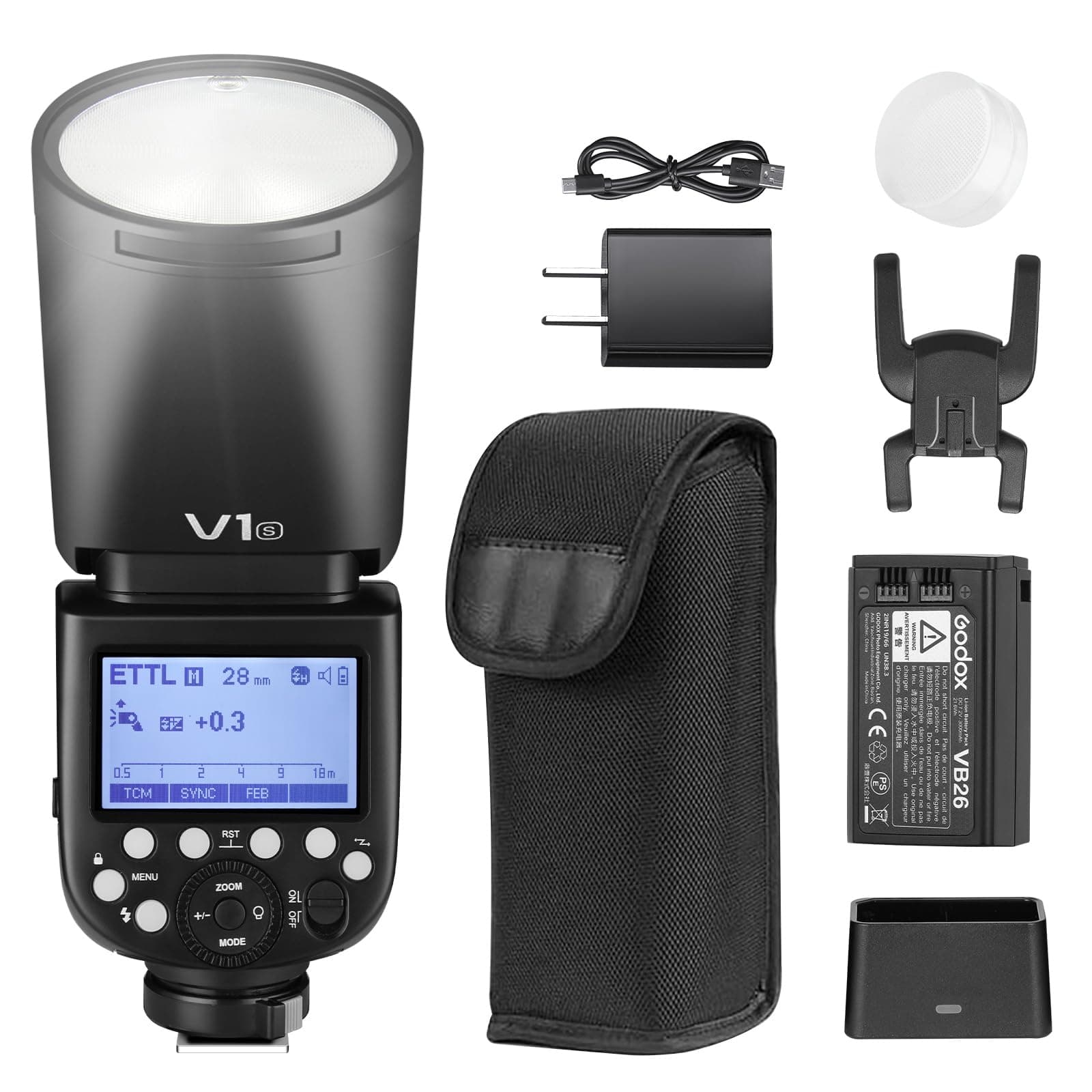 Godox V1S Flash Speedlite, 76Ws 2.4G High-Speed Sync 1/8000s 2600mAh Li-Ion Akku Rundkopf Speedlight für Sony Kamera(V1-S)