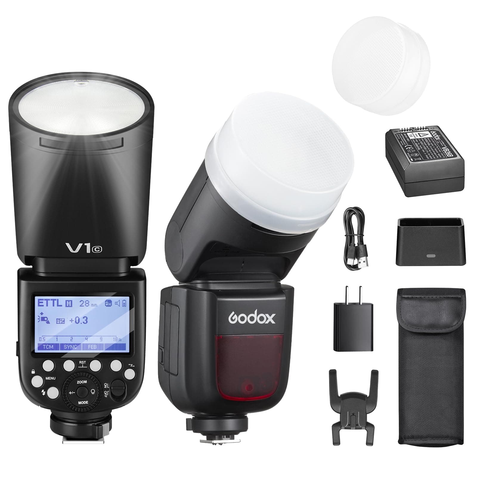 Godox V1C Rundb kamerablitz 76W Speedlite Professioneller Kamera Flash 1/8000 HSS 2.4G Wireless X System E-TTL II mit 2600mAh Li-Ionen Kompatibel für Canon 6D 7D 50D 60D 500D 550D 600D 650D 1000D V1-C