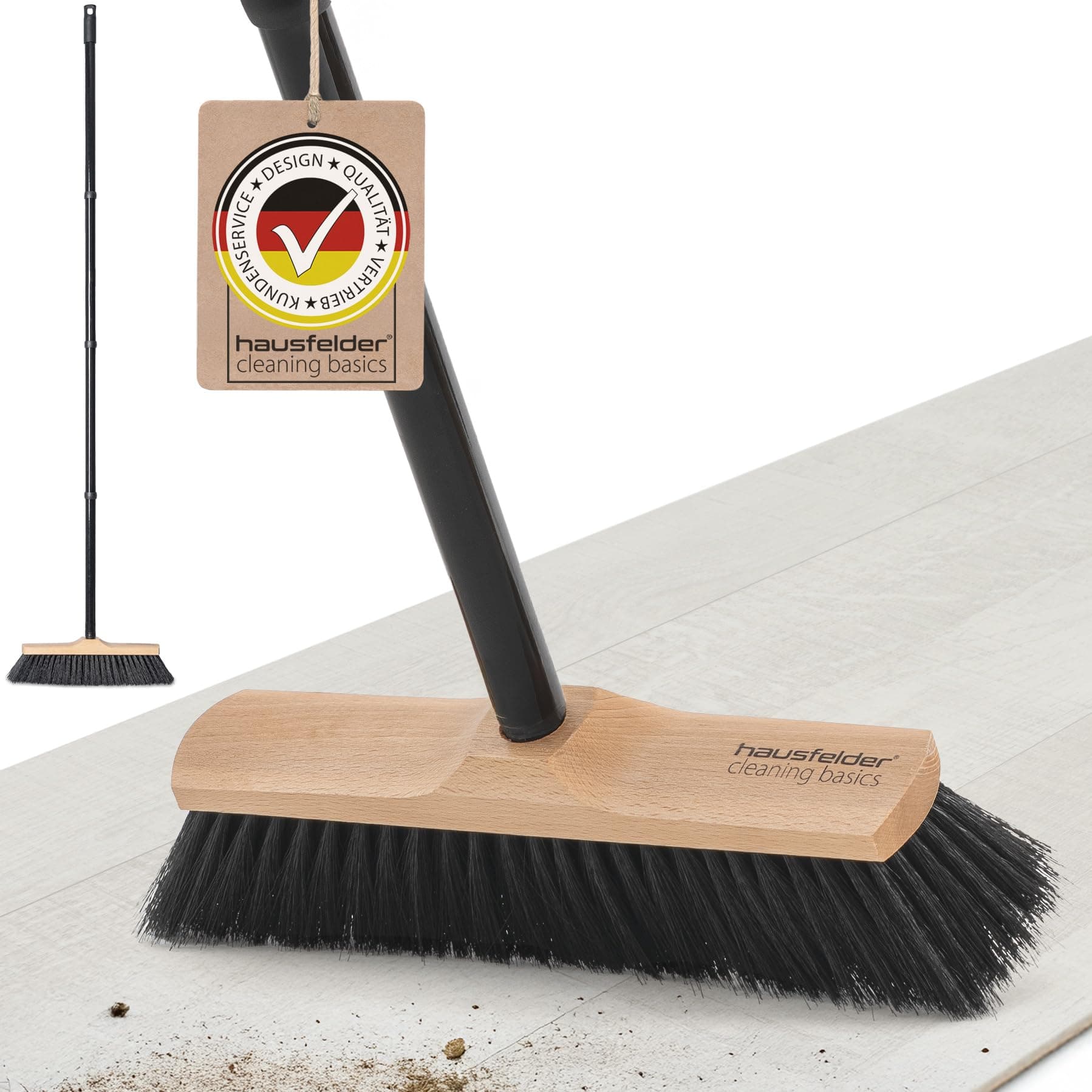 Hausfelder Besen mit Stiel, Zimmerbesen 30 cm breit, Kehrbesen mit weichen Borsten für innen, Stubenbesen und Haushaltsbesen Indoor (30cm Besen)