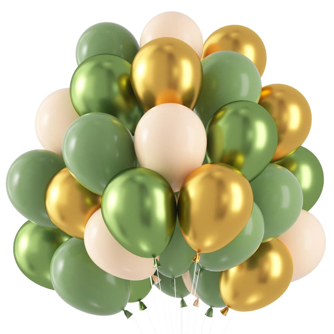 60 Stück Luftballons Grün Gold, Luftballons Salbeigrün, Avocado Metallic Gold Latex luftballons, Sage Olive Grüne Gold Helium Ballon für Geburtstag Baby Shower Hochzeit Tropische Safari Party Deko Metallic Grün,gold,apricot,avocado Grün