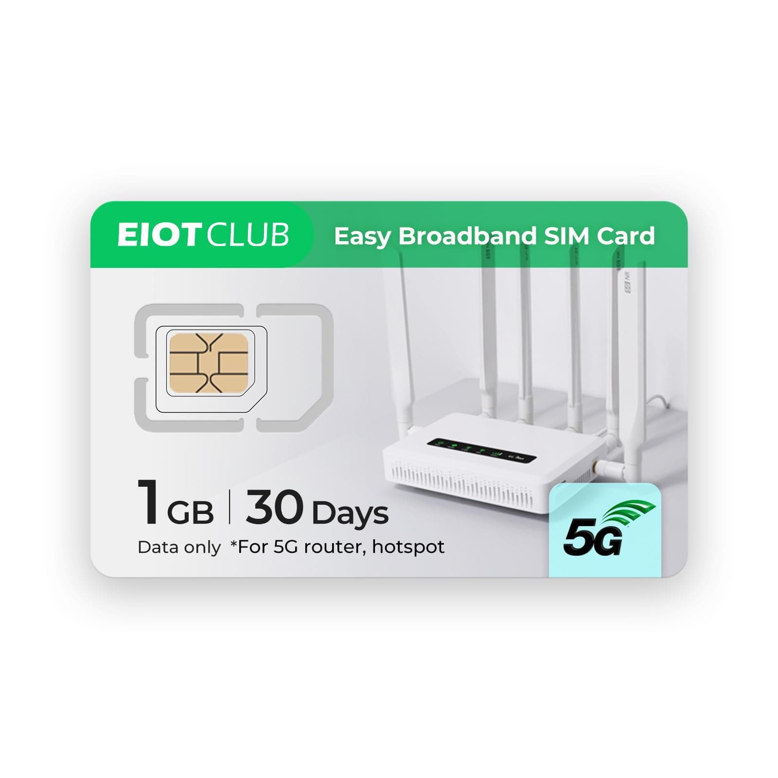EIOTCLUB Daten-SIM-Karte – Ideal für Mobile WLAN-Hotspots, Router, USB-Sticks, Laptops, Tablets – Kein Vertrag | 5G/4G LTE-Netzwerk | Abdeckung in 33 europäischen Ländern 1GB 30day