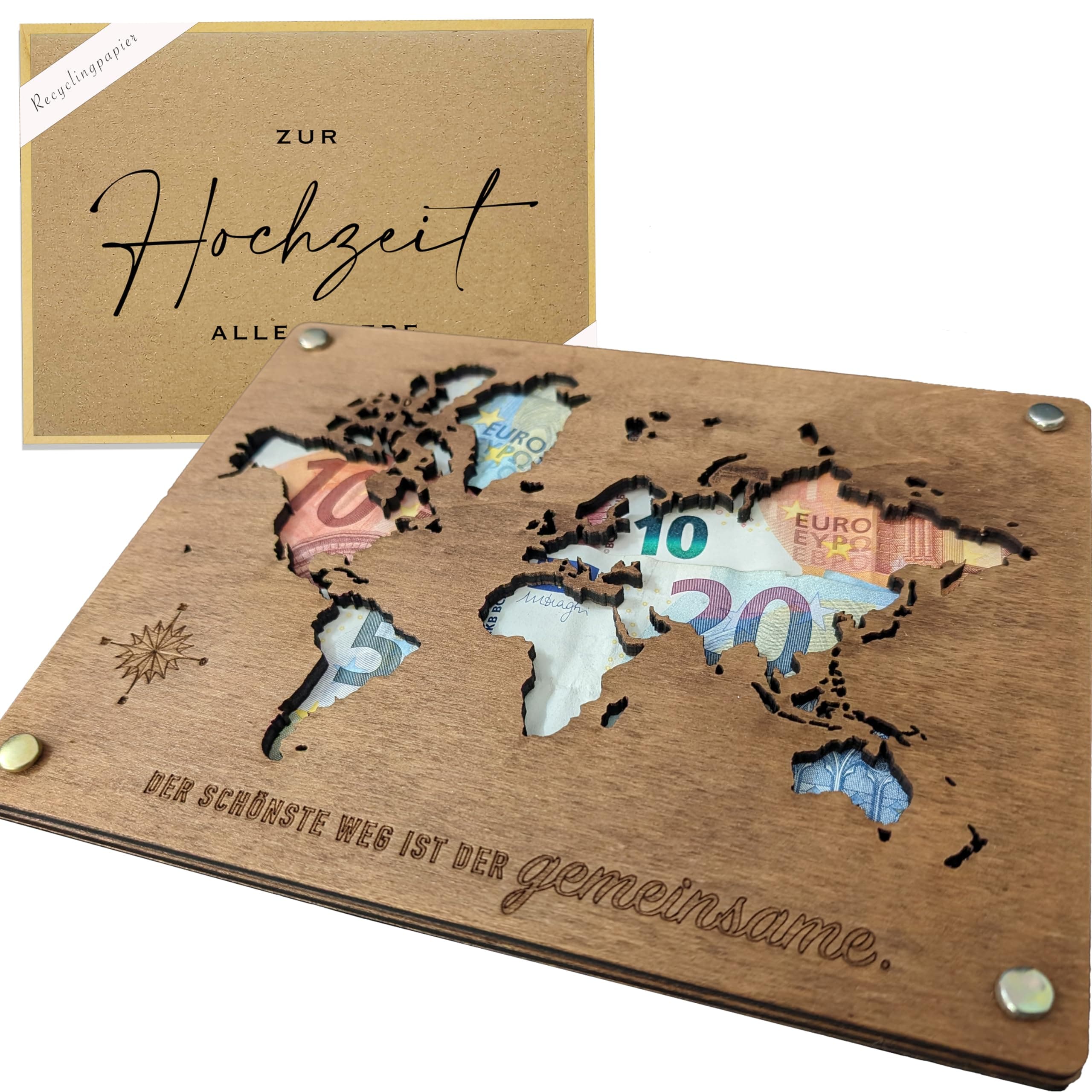 Woodland Mail Geldgeschenk Hochzeit Hochzeitsgeschenke für Brautpaar Geldgeschenke Verpackung mit Hochzeitskarte (Weltkarte)