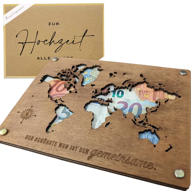 Woodland Mail Geldgeschenk Hochzeit Hochzeitsgeschenke für Brautpaar Geldgeschenke Verpackung mit Hochzeitskarte (Weltkarte)
