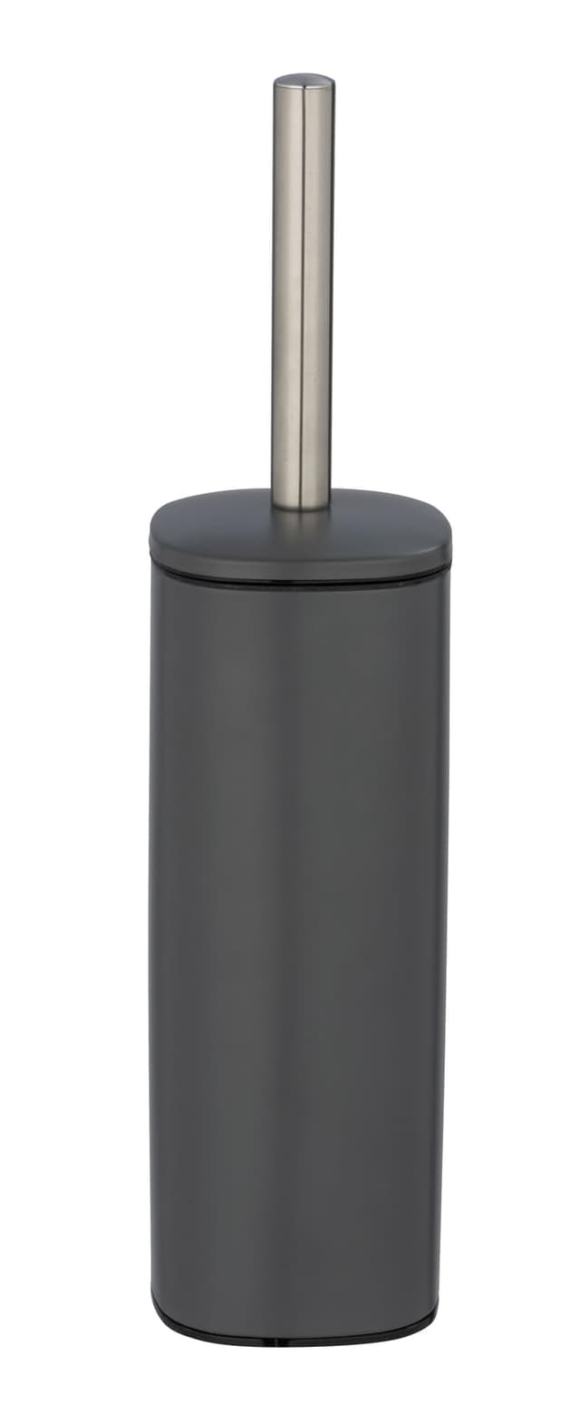 WENKO Stand WC-Garnitur Mod. Alassio, geschlossener Bürstenhalter inkl. WC-Bürste, auswechselbarer Bürstenkopf Ø 8,5 cm in Schwarz, aus lackiertem Stahl, 9,3 x 39,2 x 9,3 cm, Grau matt