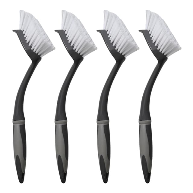 4 x Spülbürste grau/schwarz VonBueren | Geschirrbürste/Küchenbürste/Bürsten für die Küche und zur Reinigung | Spülbürsten | Bürste mit ergonomischem Griff Länge ca. 29 cm| Reinigungsbürste 4 Grau