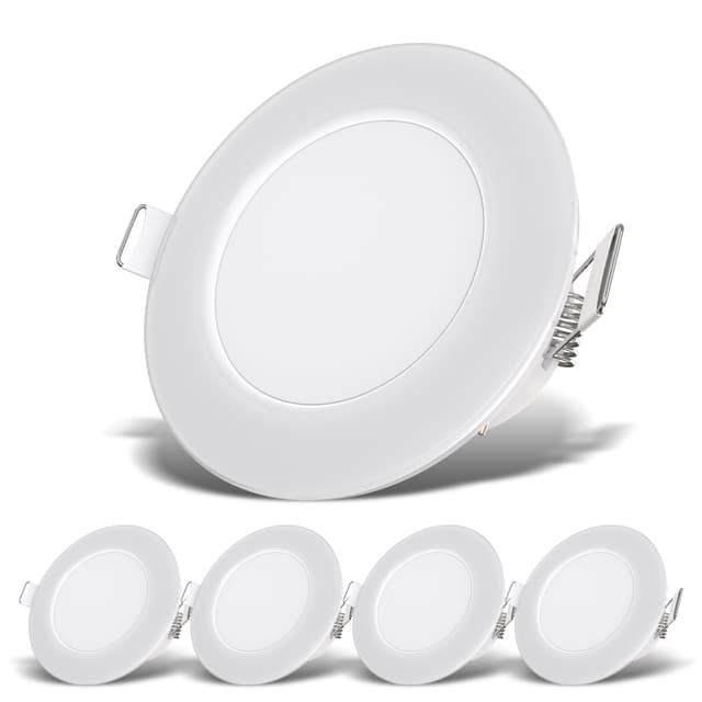 B.K.Licht - 5er Set LED Bad Einbaustrahler 230V flach, IP65, neutralweiße Lichtfarbe, Lochmass 68mm, LED Spot, Deckenspots, Spots, Einbauleuchten, Einbauspots, Badezimmer, 86x30 mm, Weiß Weiß 5-er Set