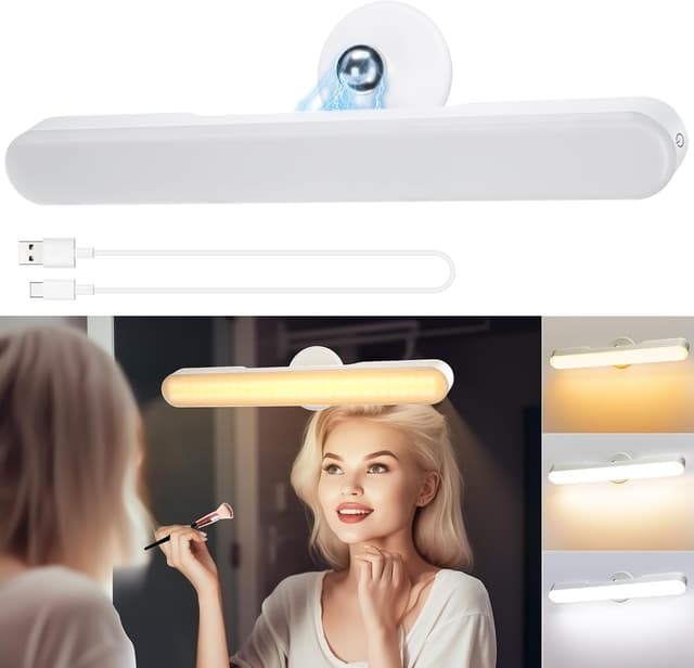 LED schminktisch beleuchtung, Dimmbar Vanity Mirror Licht für Schminktisch Lampe, 4000mAH Wiederaufladbar Spiegel Beleuchtung Ohne Kabel, Tragbare Abnehmbare 360°Drehung Spiegellampe Badezimmer 1pcs