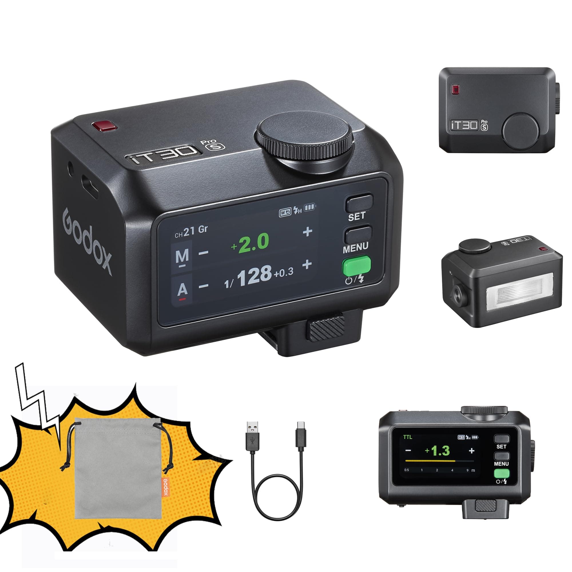 GODOX iT30Pro S Mini TTL Kamerablitz 2,4 GHz HSS 1/8000s GN15 mit Touchscreen Unterstützt Master- und Receiver-Modi Eingebauter Diffusor für Sony Kameras
