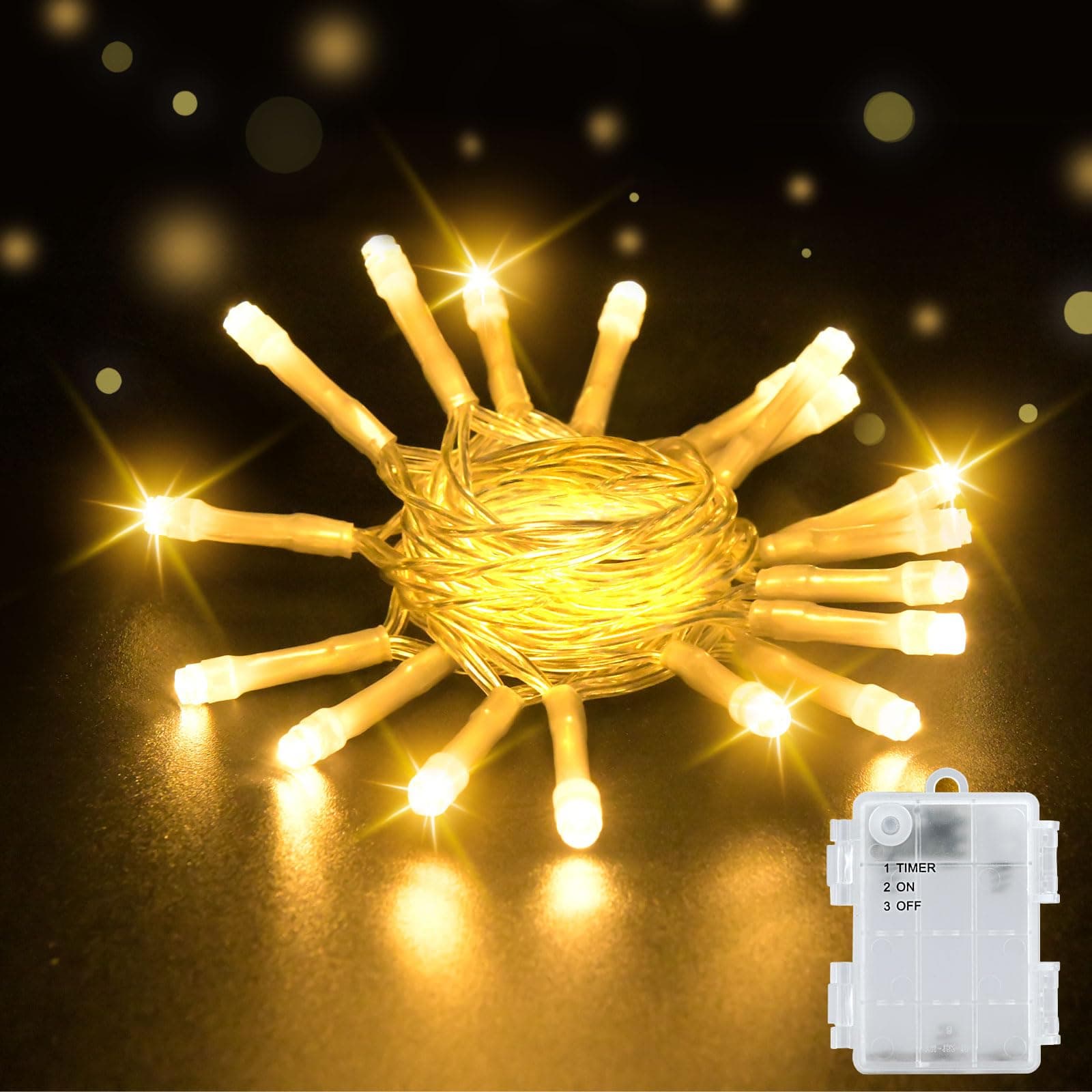 Dalugo Lichterkette Außen Batterie, 2M 20 LED Warmweiß Lichterketten mit 6h Timer, IP65 Wasserdicht Lichterkette Batterie Timer für Innen außen Weihnachtsdekorationen Warmweiß 2M