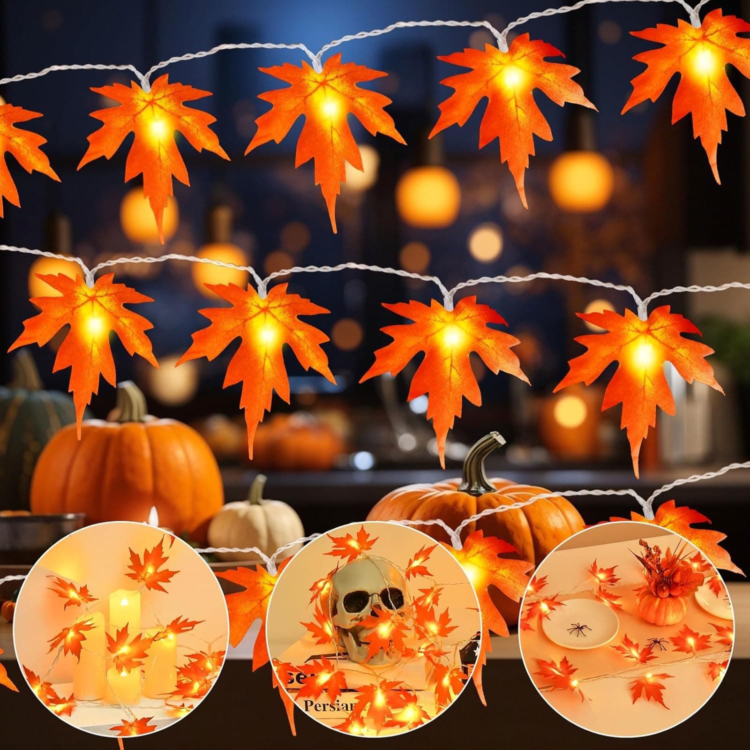 Gcstnn Herbst Dekoration Lichterkette, 3M 20LED Ahornblätter Lichterkette Batteriebetrieben mit Timer, Künstliche Ahornblatt Herbst Girlande für Halloween,Herbst,Kürbis,Erntedankfest,Innen Außen Deko