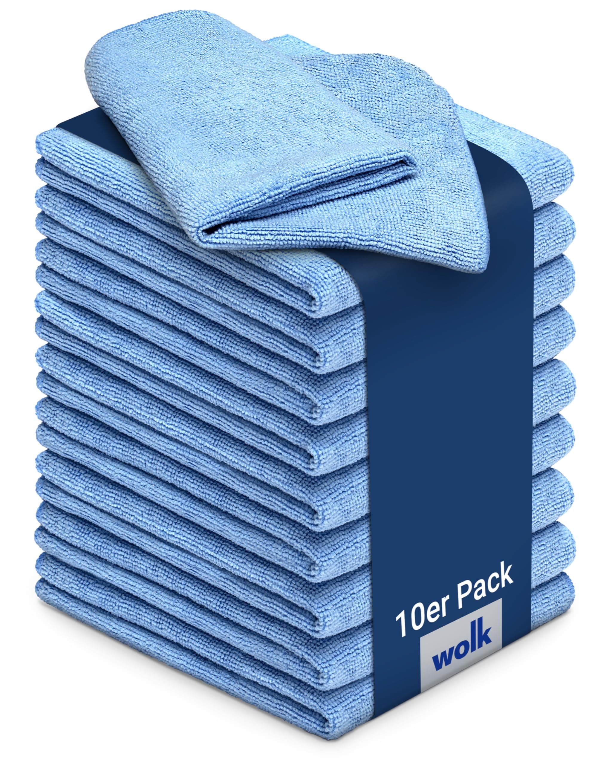 wolk Mikrofasertücher - 10 Stück - Größe: 40 x 40 cm - Farbe: blau - Material: Polyester/Polyamid - Lappen, Reinigungstücher, Putztücher - Bad, Kuche, Gastronomie Blau (200 G/M²) 40 x 40 cm