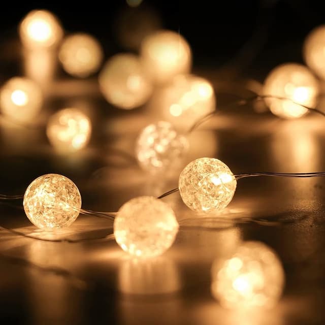 Sunshine smile Lichterkette Kristall Kugeln,2M 20LED Lichterkette Kugeln Batterie,Lichterkette Strom Innen,Aussenlichterkette Batterie,Lichterketten Vorhang F1-2m20pcs