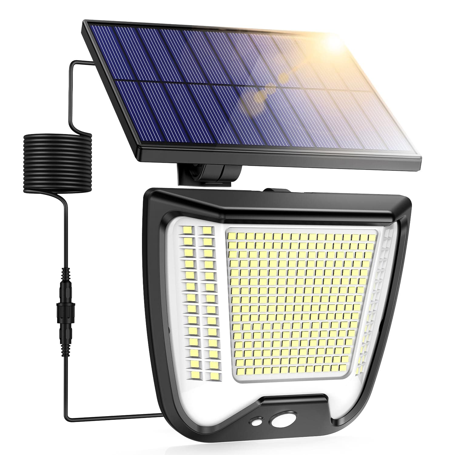 Solarlampen für Außen mit Bewegungsmelder LED Solarleuchte: 288 LED Solar Strahler Aussenleuchte 3 Modi Aussen Lampe Outdoor IP65 Wasserdichte Licht 270° Solarlampe Garten Wandleuchte Mit 5m Kabel 1pcs
