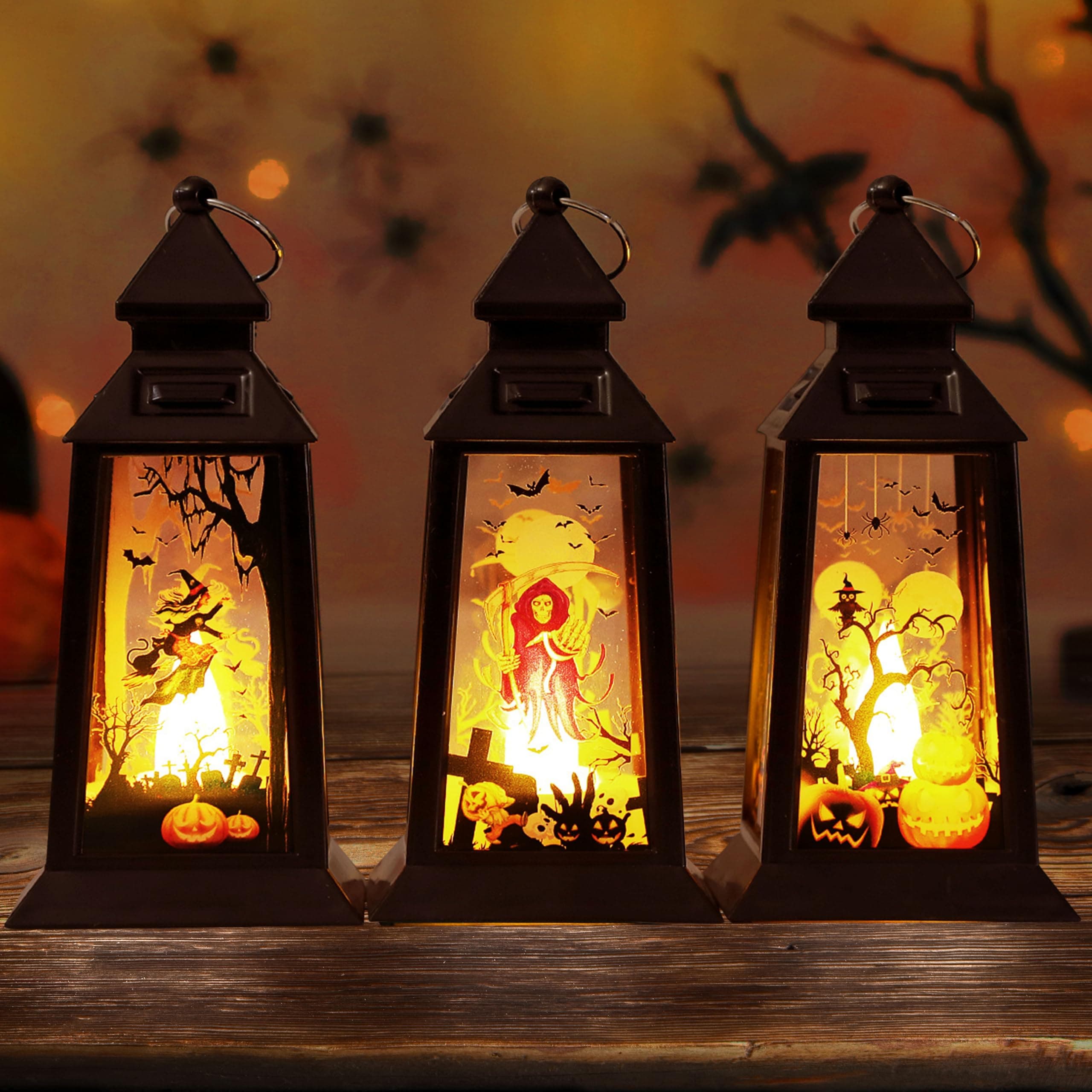 3 Stück Halloween Deko Kürbis Laterne, Halloween Herbstdeko Innen Outdoor mit LED Kürbis Kerze, Halloweendeko Aesthetic Draußen, Herbst Kerze Gartendeko mit Batterie, Helloween-deko Leuchtend Set