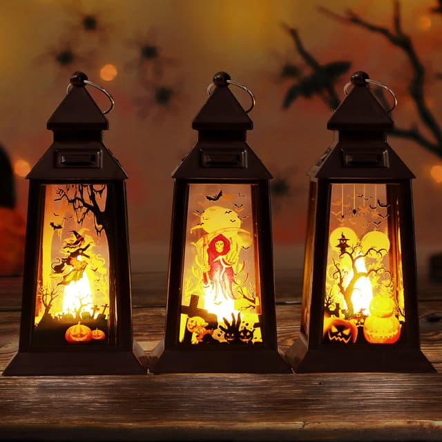 3 Stück Halloween Deko Kürbis Laterne, Halloween Herbstdeko Innen Outdoor mit LED Kürbis Kerze, Halloweendeko Aesthetic Draußen, Herbst Kerze Gartendeko mit Batterie, Helloween-deko Leuchtend Set