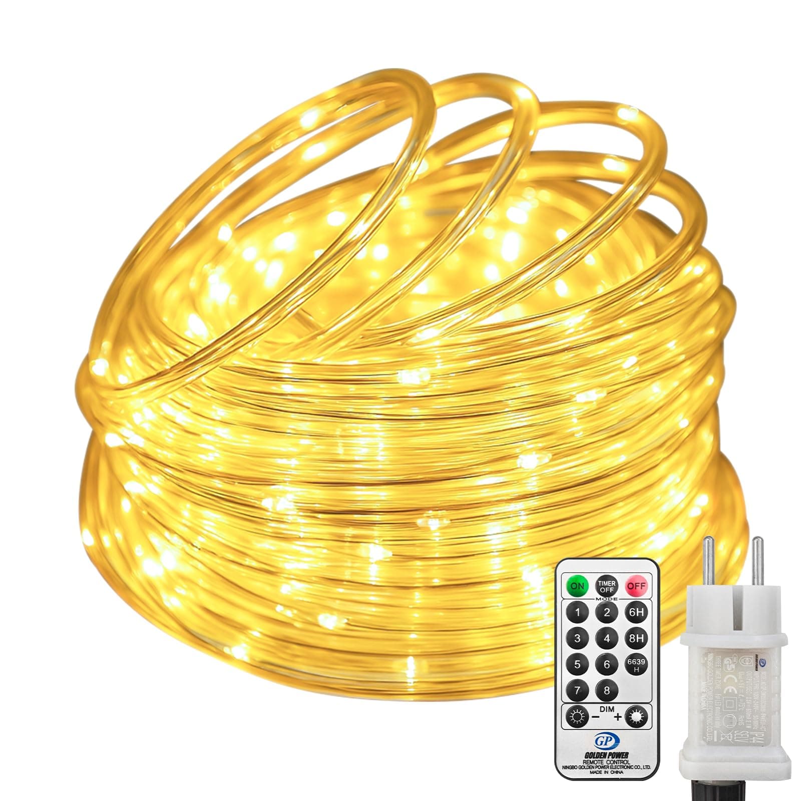 btfarm Lichterschlauch Aussen mit Fernbedienung, 10M 100 LED Schlauch Outdoor mit Timer Lichtschlauch Außen mit Stecker IP65 Wasserdicht, Lichterkette Außen Dimmbar für Garten Terrasse Zaun Hof Deko Stecker-10M