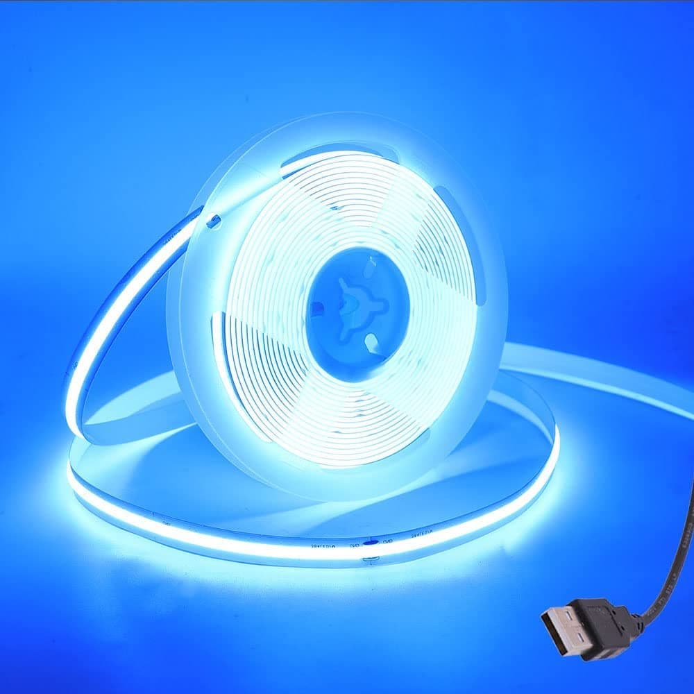 Wisada COB LED Streifen 2M, Innenbereich Nicht Wasserdichte USB Flexibler COB LED Lichtband,DC 5V 320 LEDs/m Eisblau FCOB LED Band für Schrankbeleuchtung,Schlafzimmer, Bar, Bühne, Weihnachtsfeier Eisblau 2m