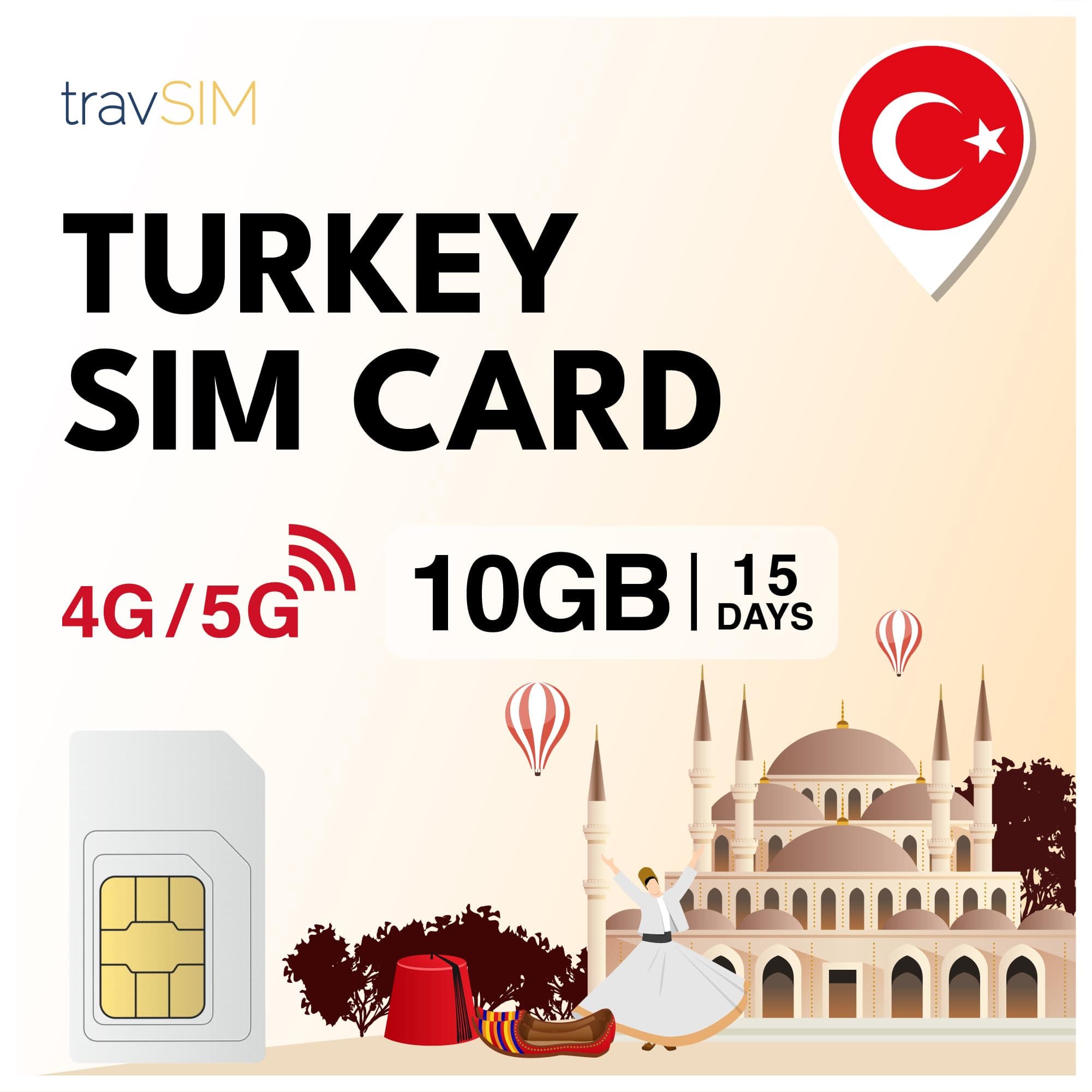 travSIM Türkei SIM Karte | 15 Tage - 10GB Daten SIM | 5G/4G Hochgeschwindigkeitsdaten | unbegrenzter Internetzugang für Google, Facebook, Whatsapp, Instagram und mehr 15 Days - 10GB
