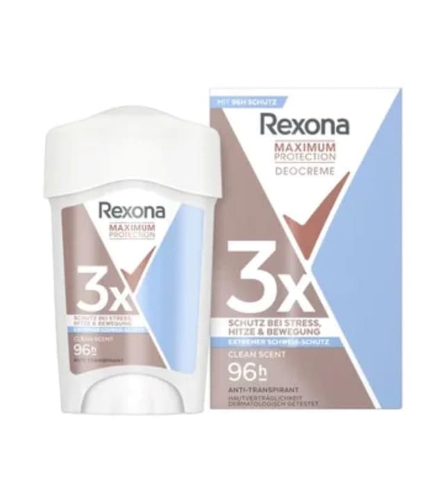 Rexona Women Maximum Protection Anti Transpirant Deo Creme Clean Scent Deodorant mit 96 Stunden Schutz gegen starkes Schwitzen und Geruch mit 3x Schutz bei Stress, Hitze & Bewegung 45 ml Frisch 45 ml (1er Pack)