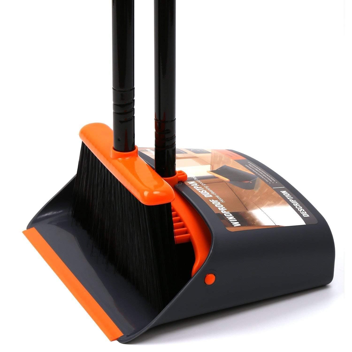 TreeLen Bürsten- und Kehrschaufel-Set mit 52" langem Griff für den Einsatz in Haus, Küche, Zimmer, Büro und Lobby-Boden, aufrecht stehender Besen mit Kehrschaufel-Kombination Orange Angebot bei HelloDeals