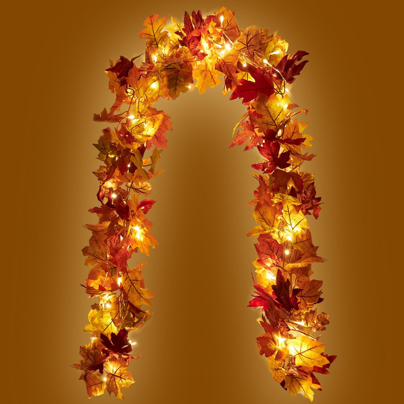 COOLUCK 2 Stück Herbst Girlande - 176cm/Stück Herbstgirlande mit Licht, Ahornblätter Herbstdeko für Innen & Außen, Zuhause, Garten, Hochzeit, Kamin, Balkon, Party