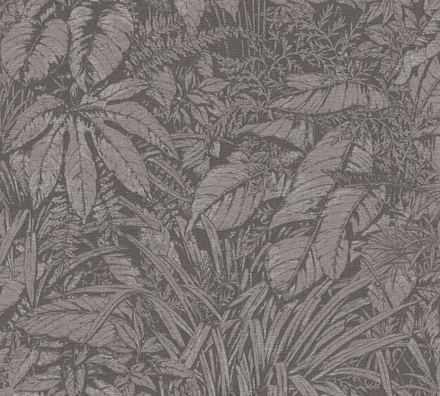 A.S. Création Smart Surfaces Florale Vliestapete mit Palmenblätter 10,05 m x 0,53 m - Grau, Schwarz, Silber - Tapete mit Blättermotiv Made in Germany - 395607